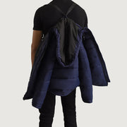 Detailansicht of Classic Collar &amp; Zipper With Wind Flap Hardware on Erico Blau Hooded Puffer Lederjacke für Herren