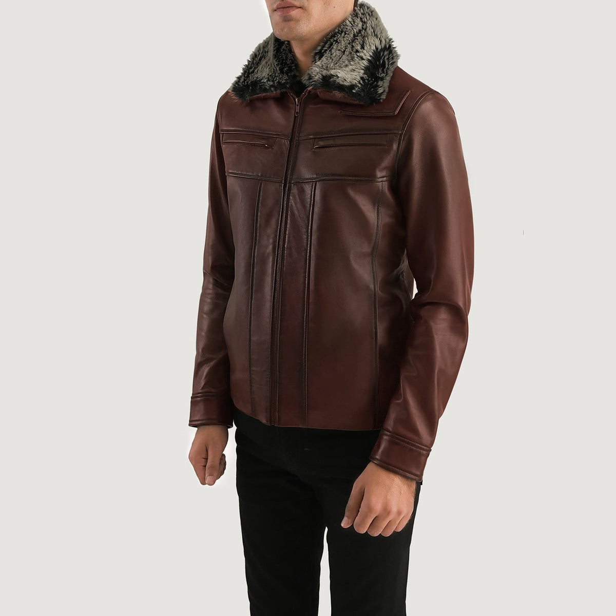 Distressed Brown Sheepskin Burnishing Aviator Jacket - Rückansicht mit passgenauen Schultern &amp; sauberem Saum