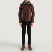 Detailansicht of Shirt &amp; Zipper Hardware on Men's Evan Hart Fur Braun Lederjacke für Herren