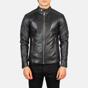Detailansicht of Band Collar &amp; Zipper Hardware on Men's Fernando Quilted Brown Suede Biker Jacket