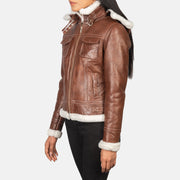 Brown Sheepskin Snuffed Bomber Jacket - Rückansicht mit passgenauen Schultern &amp; sauberem Saum