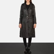 
Fixon Hooded Braun Leder-Trenchcoat für Damen - Seitenansicht mit ergonomischem Ärmelschnitt & sportlicher Passform