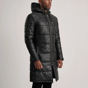 
Tan Brown Sheepskin Leather Hooded Jacket - Rückansicht mit passgenauen Schultern & sauberem Saum
