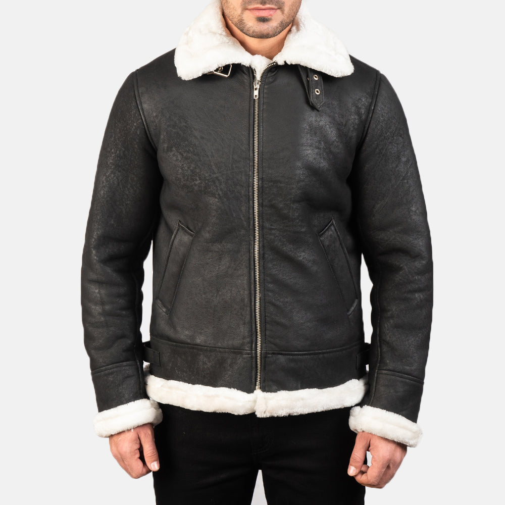 Francis B-3 Schwarz Leder-Bomberjacke für Herren – Zusätzliche Produktansicht 4