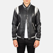 
[FS] Dantee Schwarz Leather Varsity Lederjacke für Herren - Vorderansicht & maßgeschneiderte Silhouette | Online Kaufen
