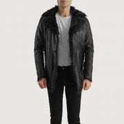 Men's Furcliff Schwarz Ledermantel für Herren - Seitenansicht mit ergonomischem Ärmelschnitt
