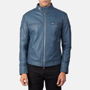 Men's Gatsby Quilted Blue Leather Biker Jacket - Seitenansicht mit ergonomischem Ärmelschnitt