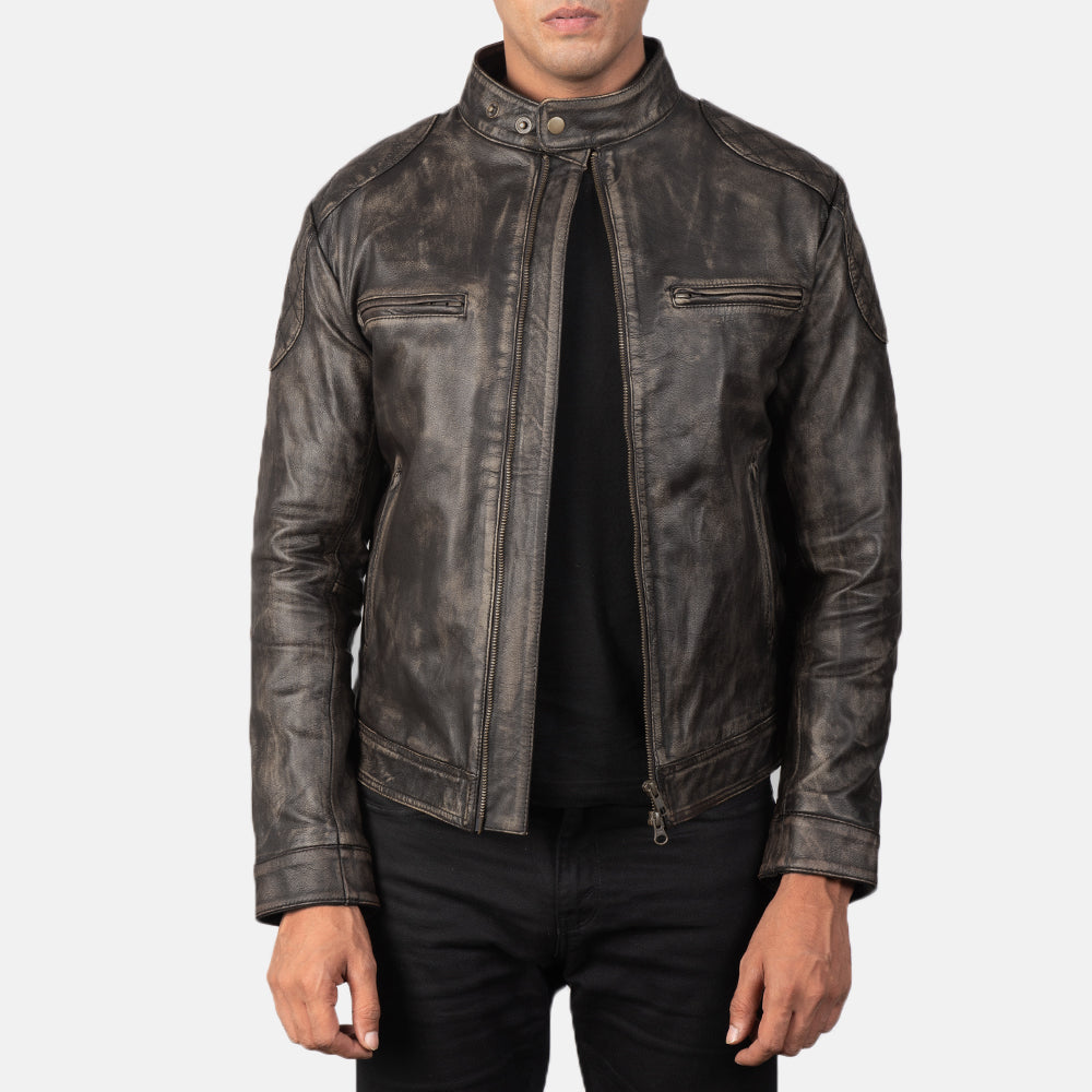 
Gatsby Vintage-Braun Lederjacke für Herren - Vorderansicht & maßgeschneiderte Silhouette | Online Kaufen