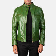 
Gatsby Quilted Green Leather Biker Jacket in Green Sheepskin Burnishing - Vorderansicht & maßgeschneiderte Silhouette | Online Kaufen