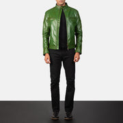 
Detailansicht of Band with snap buttons & Zipper Hardware on Gatsby Quilted Green Leather Biker Jacket