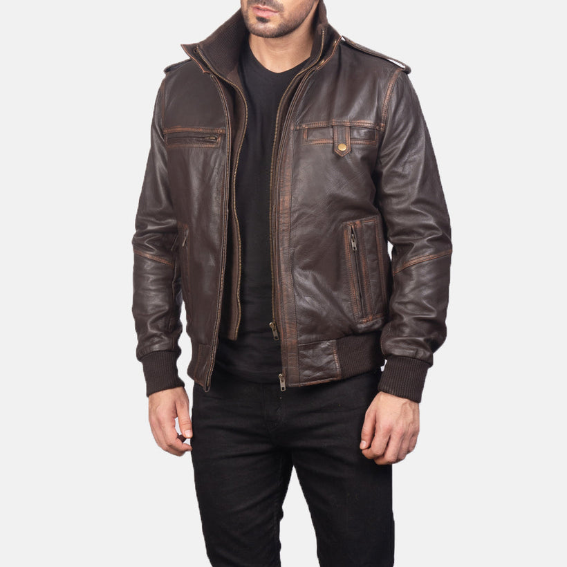 Glen Street Braun Leder-Bomberjacke für Herren