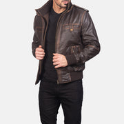 Brown Goatskin Leather Bomber Jacket - Rückansicht mit passgenauen Schultern &amp; sauberem Saum