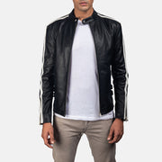 
Hank Schwarz Leder-Bikerjacke für Herren in Black & White Cowhide Leather - Vorderansicht & maßgeschneiderte Silhouette | Online Kaufen