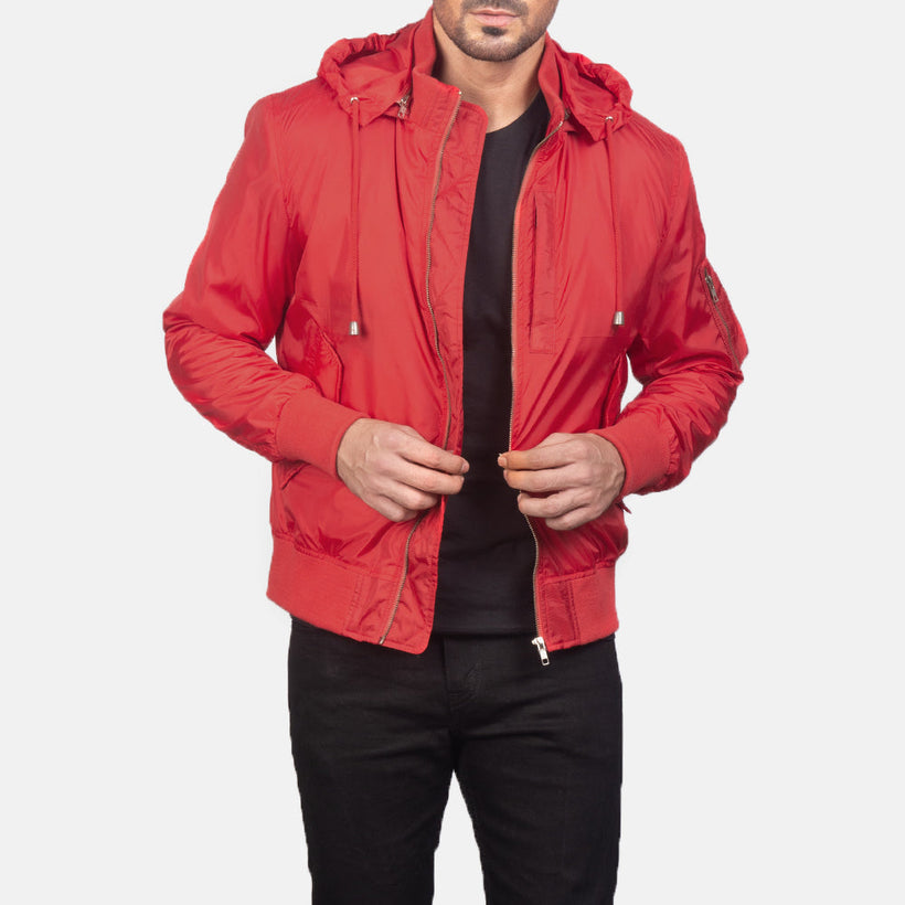 Hanklin MA-1 Rot Hooded Leder-Bomberjacke für Herren