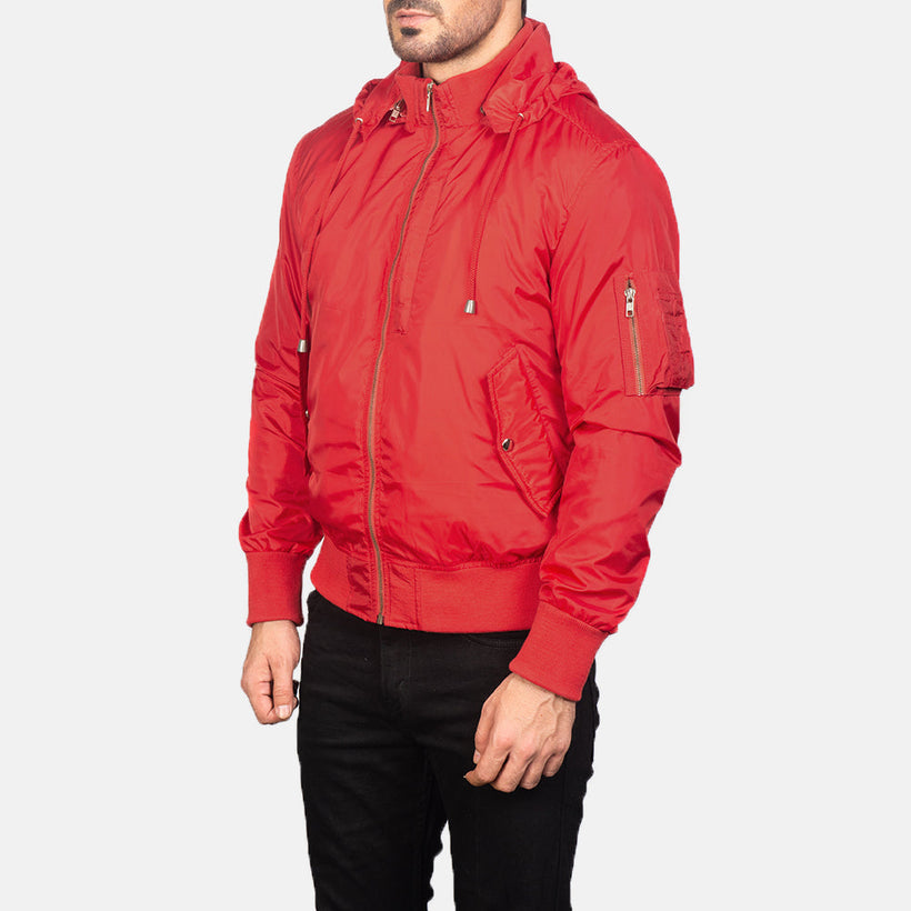 Hanklin MA-1 Rot Hooded Leder-Bomberjacke für Herren