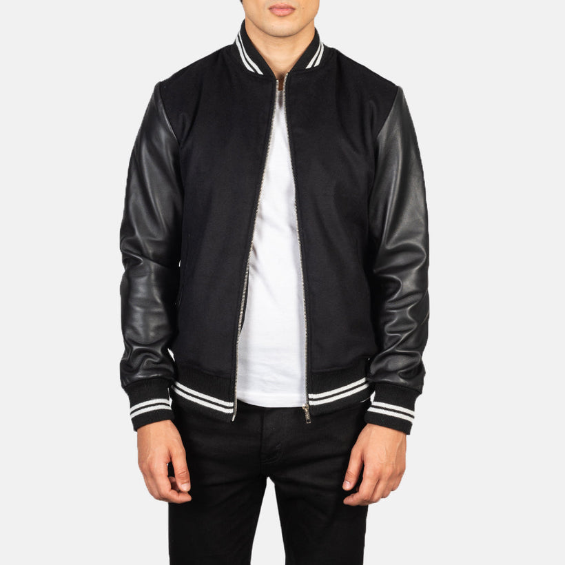 Harrison Schwarz Hybrid Varsity Lederjacke für Herren