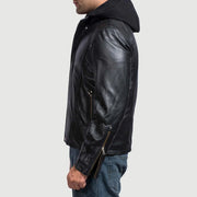 Detailansicht of Band with snap button &amp; Zipper Hardware on Men's Highschool Black Leather Jacket