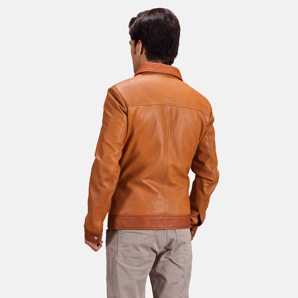 
Tan Brown Sheepskin Leather Biker Jacket - Rückansicht mit passgenauen Schultern & sauberem Saum