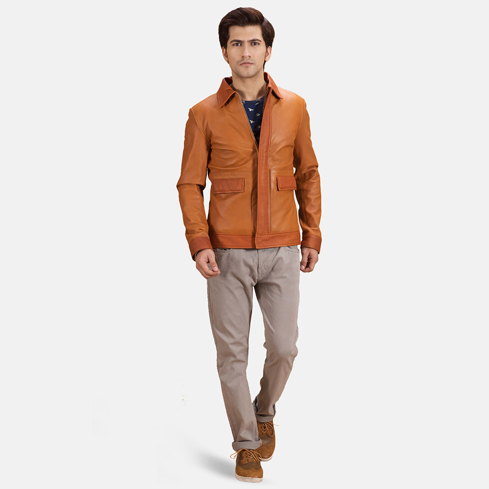 
Detailansicht of Shirt & Zipper with wind flap Hardware on Hubert Hellbraun Braun Lederjacke für Herren