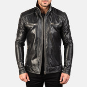 
Hudson Black Leather Biker Jacket in Black Cowhide Leather - Vorderansicht & maßgeschneiderte Silhouette | Online Kaufen