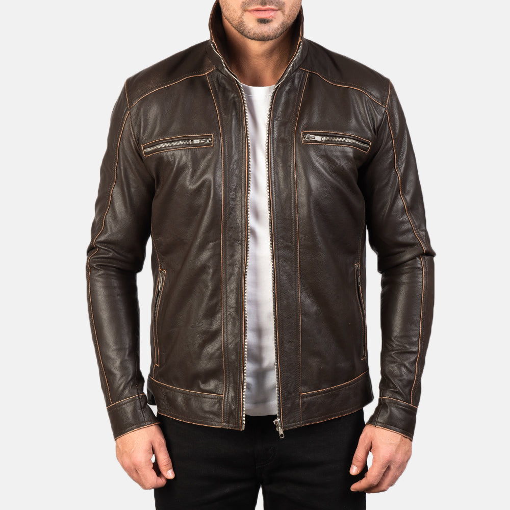 
Handwerkliche Saumverarbeitung an Hudson Black Leather Biker Jacket