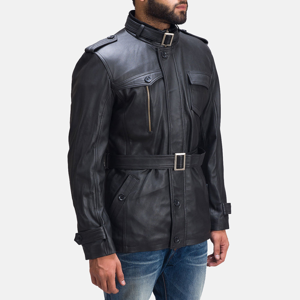 Black Sheepskin leather Coat - Rückansicht mit passgenauen Schultern &amp; sauberem Saum