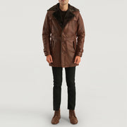 
Detailansicht of Notch & Button Hardware on Hunter Vintage-Braun Fur Ledermantel für Herren