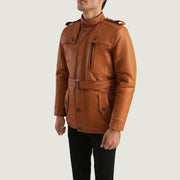 
Tan Brown Sheepskin Leather Aviator Jacket - Rückansicht mit passgenauen Schultern & sauberem Saum