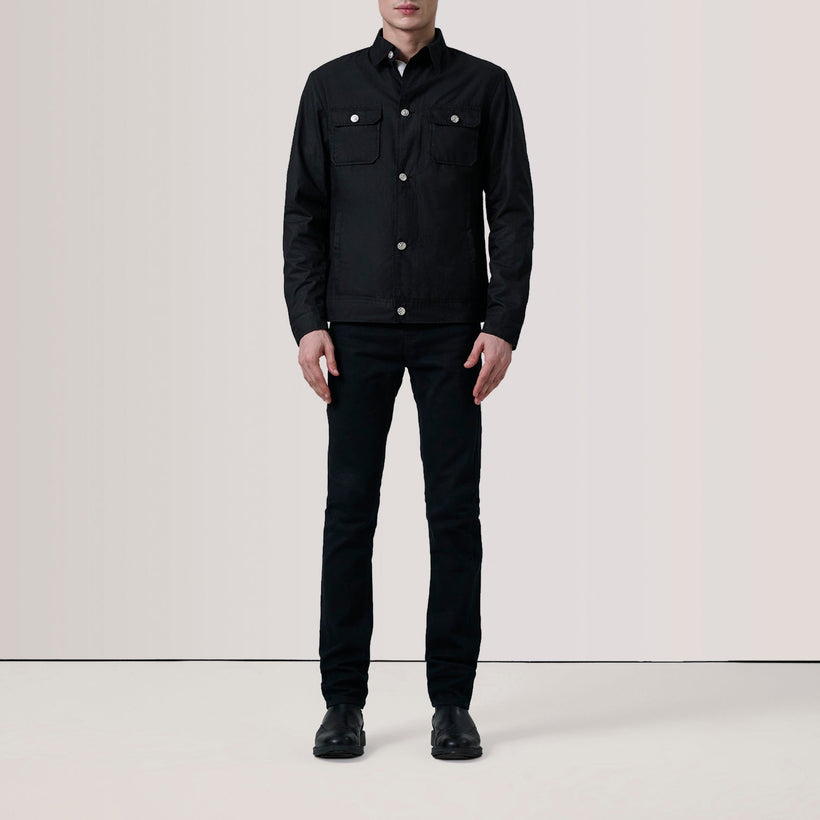 Irwin Schwarz Waxed Canvas Field Lederjacke für Herren