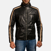 Men's Jack Black Leather Biker Jacket in Black Sheepskin Leather - Vorderansicht &amp; maßgeschneiderte Silhouette | Online Kaufen
