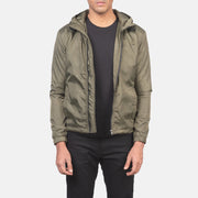 
Jimmy Grün Hooded Windbreaker Lederjacke für Herren in Green Nylon - Vorderansicht & maßgeschneiderte Silhouette | Online Kaufen