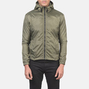 
Detailansicht of High Neck with Hood & Zipper with wind flap Hardware on Jimmy Grün Hooded Windbreaker Lederjacke für Herren