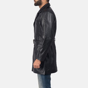 
Detailansicht of Notch & Button + Waist Belt Hardware on Jordan Schwarz Ledermantel für Herren
