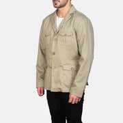 Beige Poly-Cotton Leather Blazer - Rückansicht mit passgenauen Schultern &amp; sauberem Saum