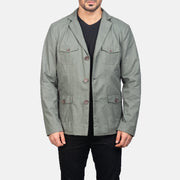 
Kajetan Grau Safari-Beige Lederjacke für Herren in Grey Poly-Cotton - Vorderansicht & maßgeschneiderte Silhouette | Online Kaufen