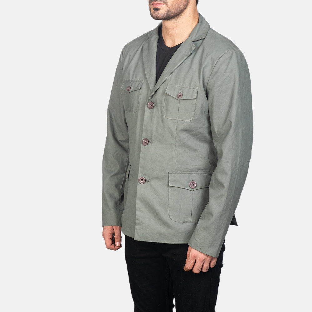 
Grey Poly-Cotton Leather Blazer - Rückansicht mit passgenauen Schultern & sauberem Saum