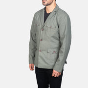 
Grey Poly-Cotton Leather Blazer - Rückansicht mit passgenauen Schultern & sauberem Saum