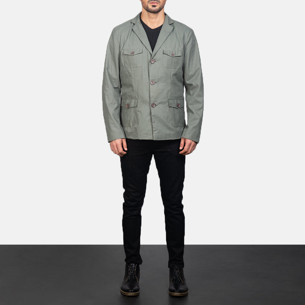 
Kajetan Grau Safari-Beige Lederjacke für Herren - Seitenansicht mit ergonomischem Ärmelschnitt & sportlicher Passform