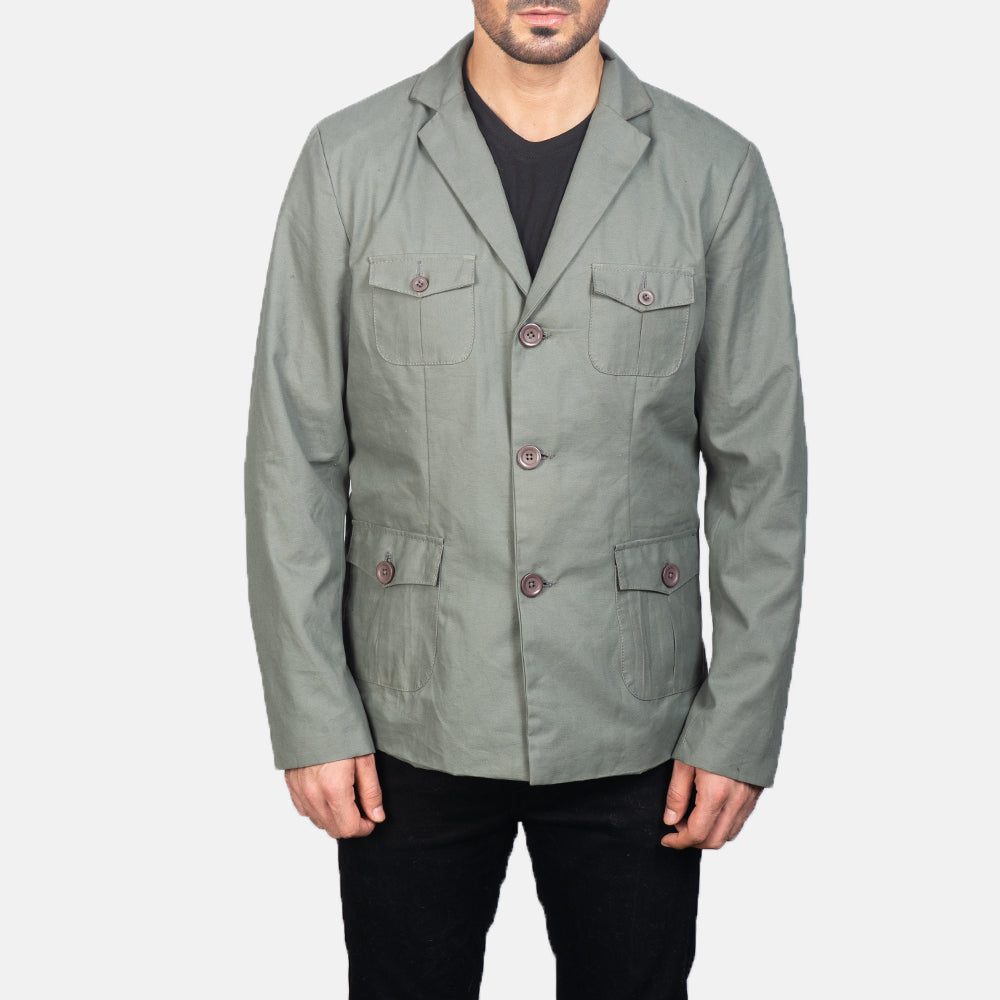 
Detailansicht of Notch & Button Hardware on Kajetan Grau Safari-Beige Lederjacke für Herren