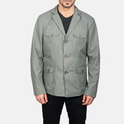 
Detailansicht of Notch & Button Hardware on Kajetan Grau Safari-Beige Lederjacke für Herren