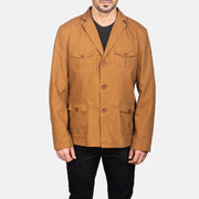 
Detailansicht of Notch & Button Hardware on Kajetan Khaki Safari-Beige Lederjacke für Herren