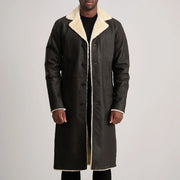 
Kolby Tumbled Brown Shearling Long Coat in Brown Sheepskin Snuffed - Vorderansicht & maßgeschneiderte Silhouette | Online Kaufen