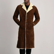 
Detailansicht of Notch & Button Hardware on Kolby Brown Suede Shearling Long Coat