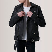 
Kole Vintage-Schwarz Leather Double Rider Lederjacke für Herren in Distressed Black Sheepskin Snuffed - Vorderansicht & maßgeschneiderte Silhouette | Online Kaufen