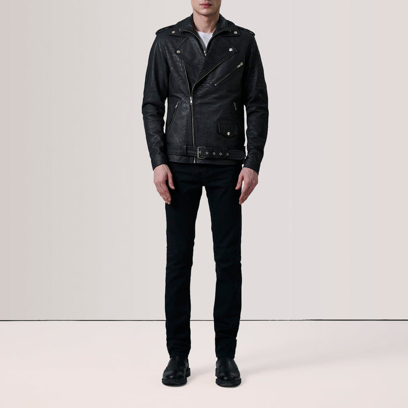Kole Vintage-Schwarz Leather Double Rider Lederjacke für Herren