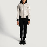 
Detailansicht of Varsity & Zipper Hardware on Lana Silver Leder-Bomberjacke für Damen