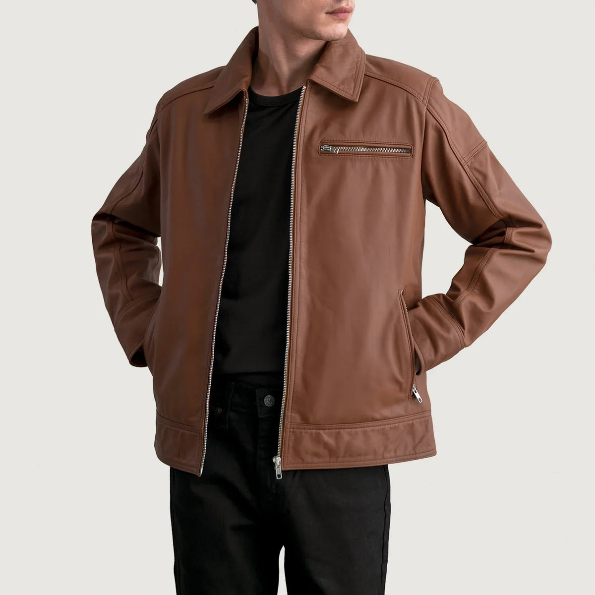 Lavendard Leder-Bikerjacke für Herren – Zusätzliche Produktansicht 1