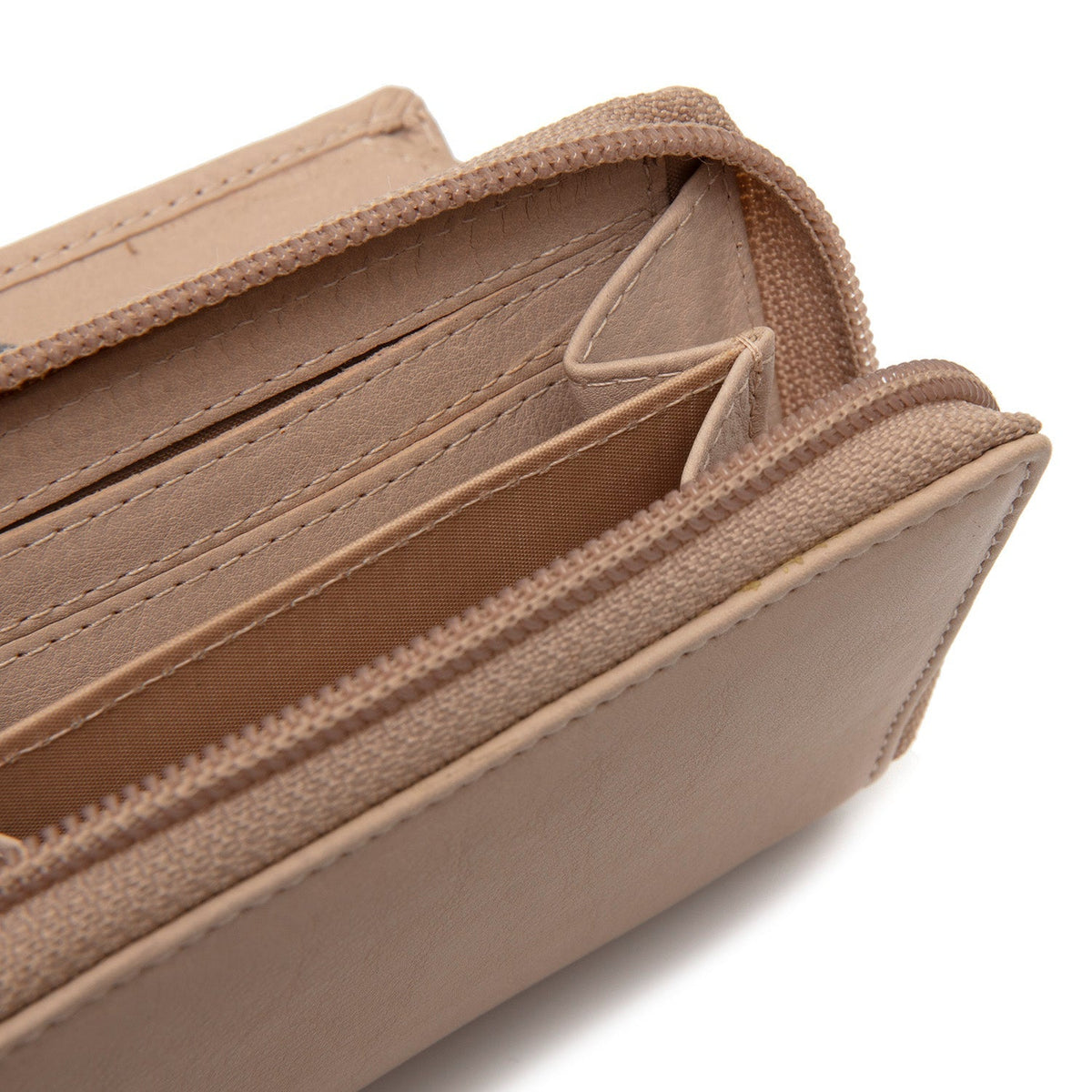 Solid Antique Brass Hardware &amp; Heavy-Duty Dual Zipper Detail on Floren Full-Grain Ledergeldbörse für Damen