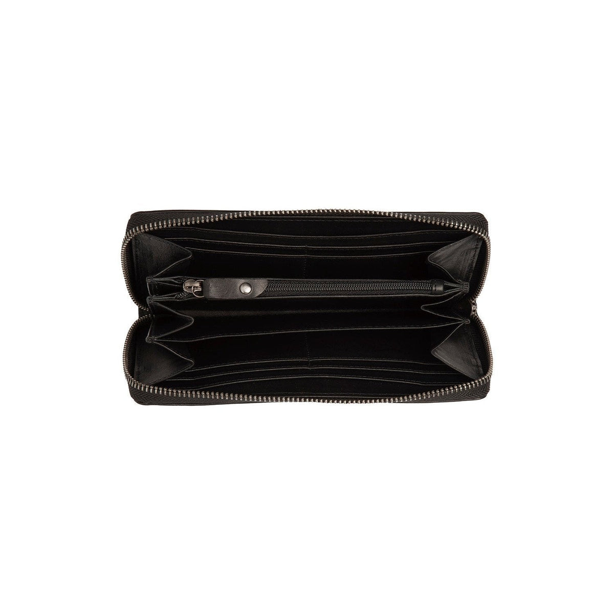 
Solid Antique Brass Hardware & Heavy-Duty Dual Zipper Detail on Livorno Vollnarbenleder-Geldbörse