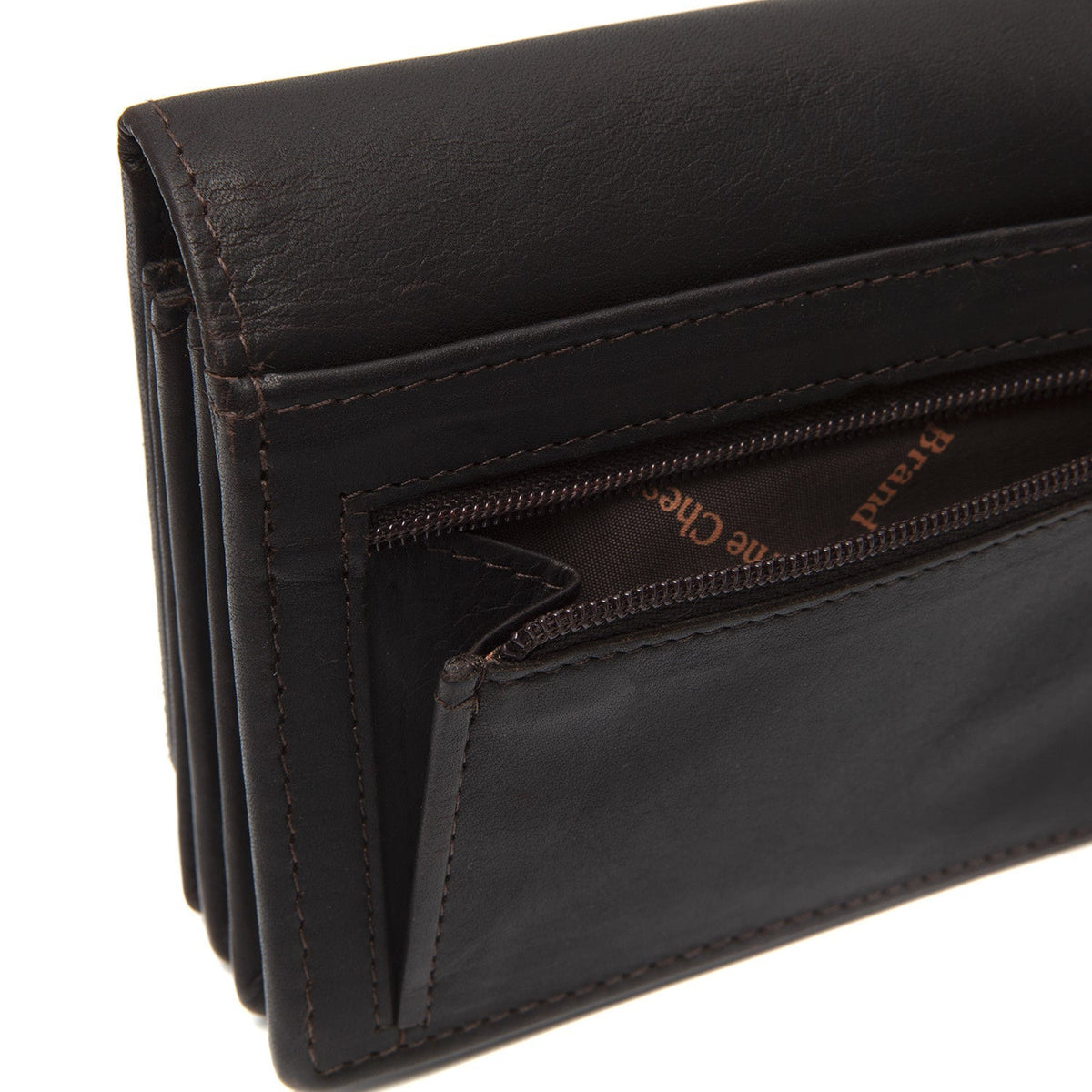 
Solid Antique Brass Hardware & Heavy-Duty Dual Zipper Detail on Salzburg Vollnarbenleder-Geldbörse